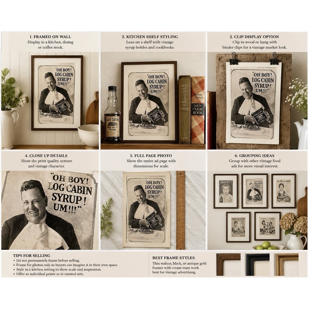 Vintage 1919 TOWLE'S LOG CABIN‎ Syrup Pancake Waffle Kitchen Ephemera Print Ad